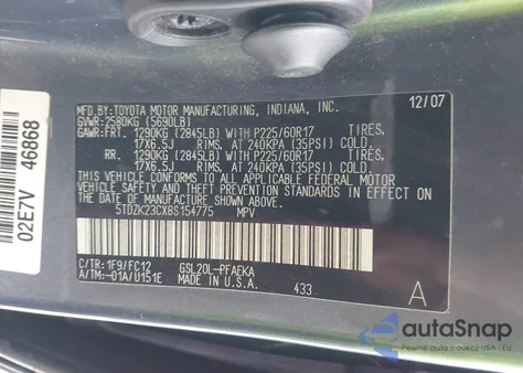 2008 Toyota Sienna Le from USA, damaged, VIN 5TDZK23CX8S154775